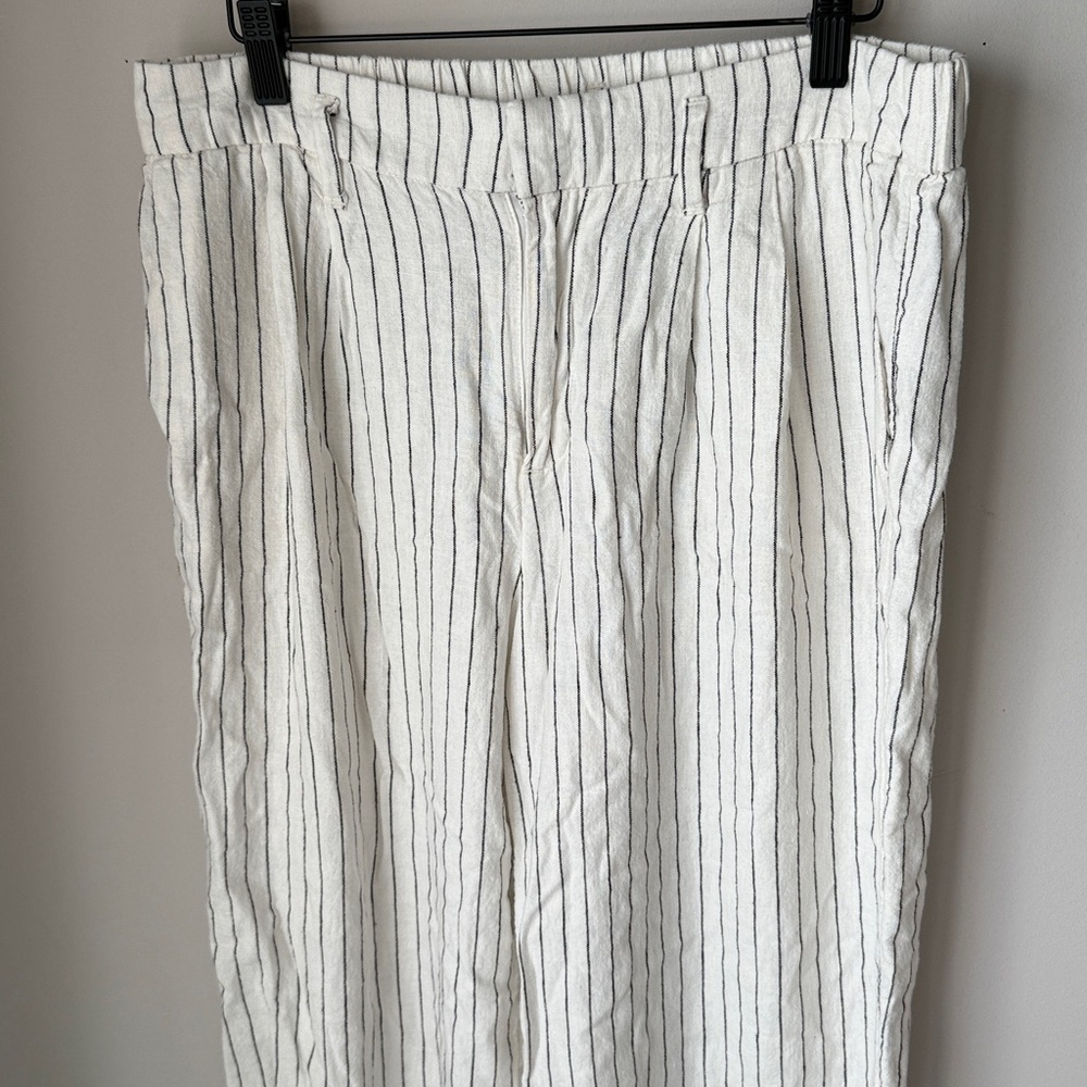 A New Day Black and White Linen Pinstripe Trouser Pants - Picture 3 of 8